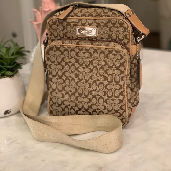 Coach Handbags - Coach Signature Crossbody Bag in Khaki and Tan